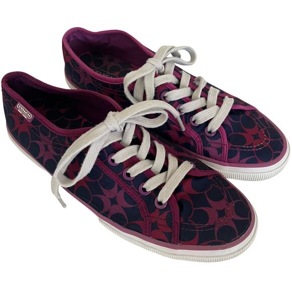 Coach 'Kalyn' Women's 7.5B Pink Blue Monogram Lace Up Sneaker Athletic Shoe - Picture 1 of 6